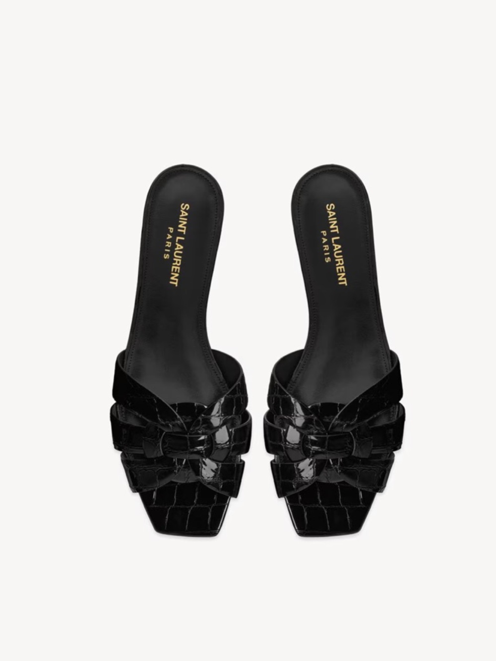 Saint Laurent Tribute Mule Flat Sandal Black Croc Embossed Size 37